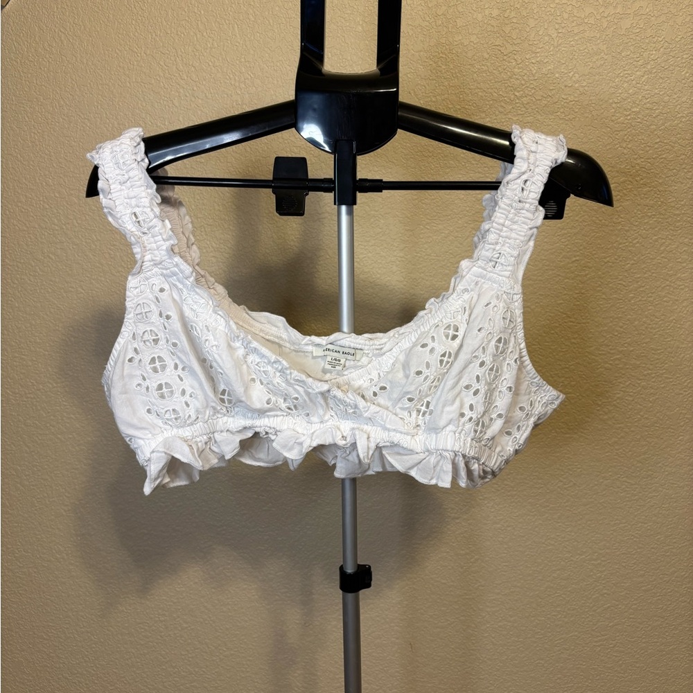 American‎ Eagle Outfitters White Eyelet Crop Blouse